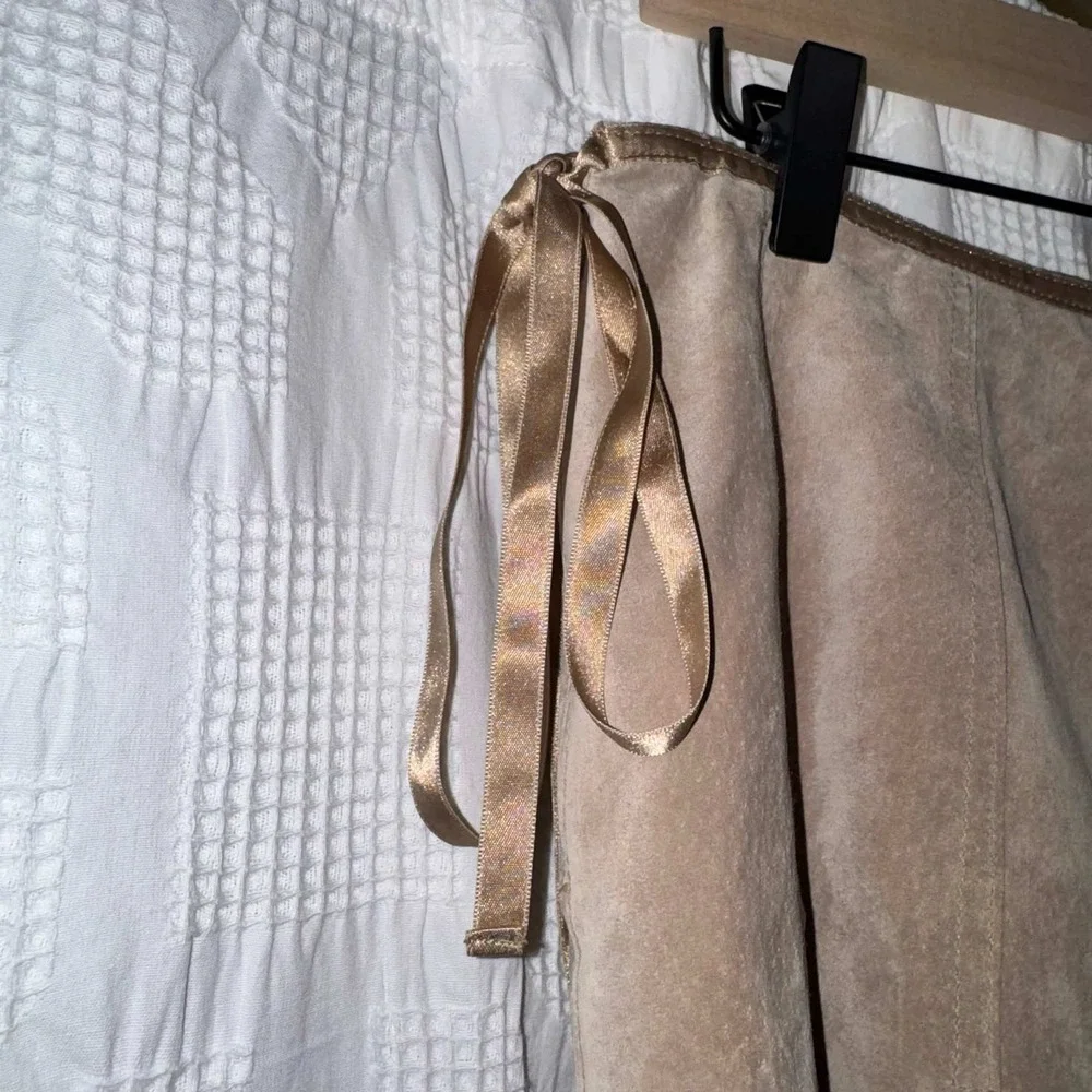 Context Suede Leather Paneled Skirt Tan Boho Western Academia Neutral Size 10